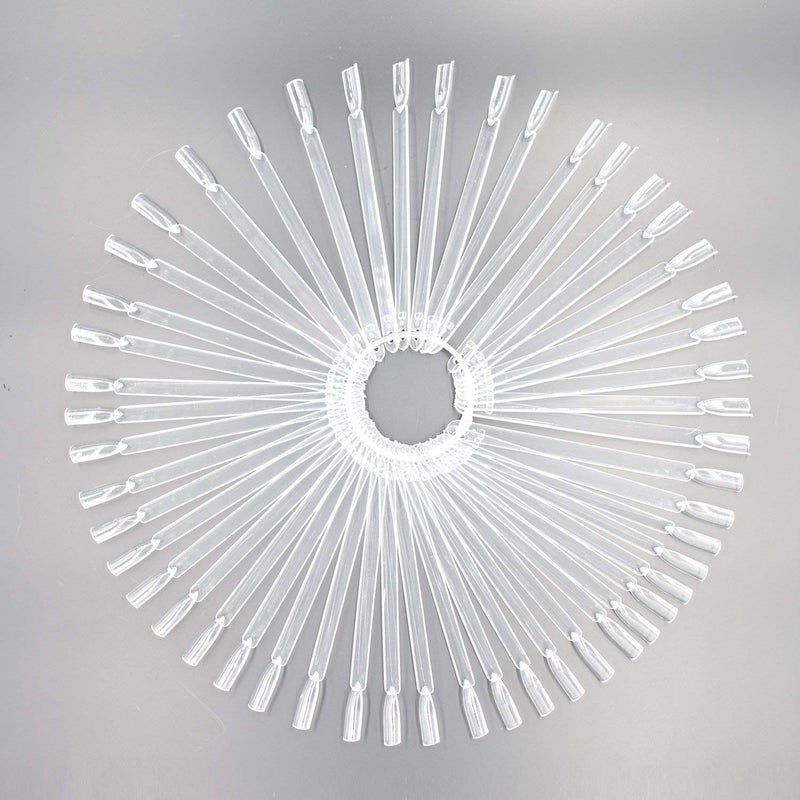 Onwon 100 Pieces Nail Art Polish Display Practice Stick with Metal Split Ring Holder - Transparent Finger Clipper Nail Art Tips Display Swatches Nail Polish Color Board Card Plates Practice Templates - Image 2